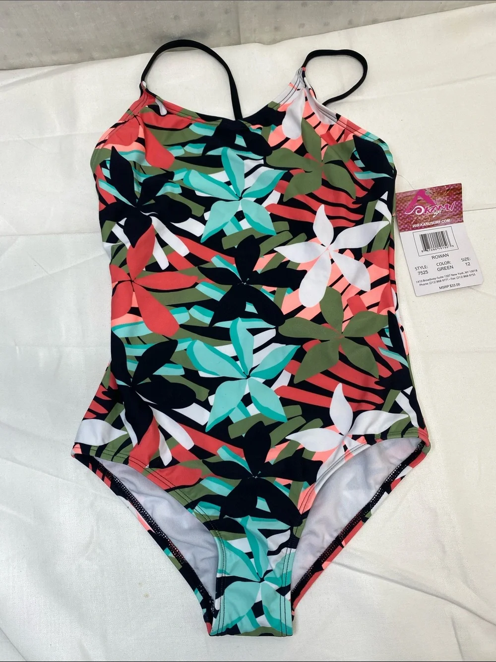 Kanu Surf Girls' Daisy Beach Sport 1-Piece Swimsuit in Rowan Green Size 12